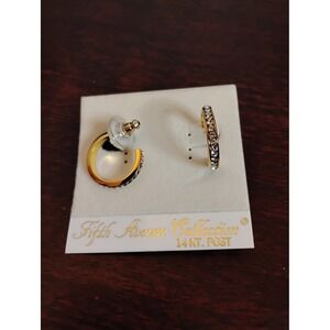 Fifth Avenue Collection Gold Tone Crystal Hoop Earrings 14KT Post C-Hoops